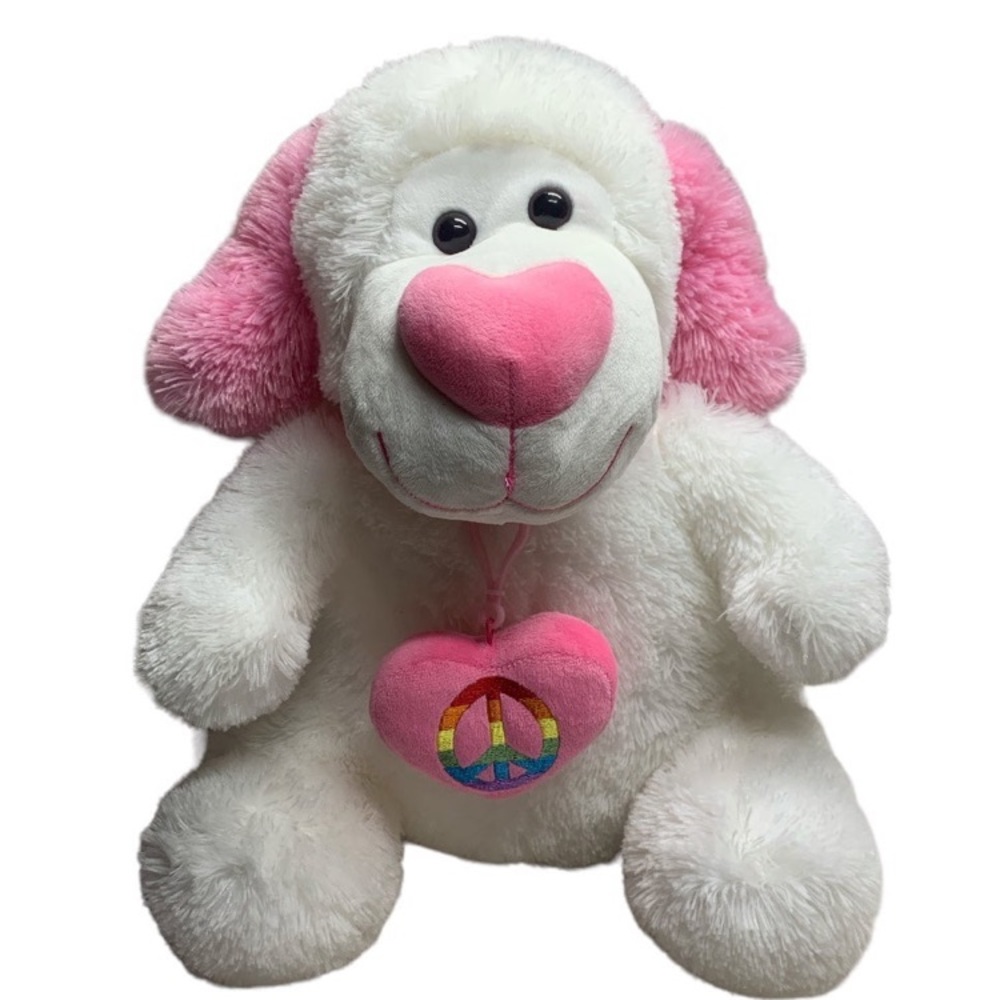 Wal-Mart 13" Valentines white/pink plush w/detachable heart plushy keychain